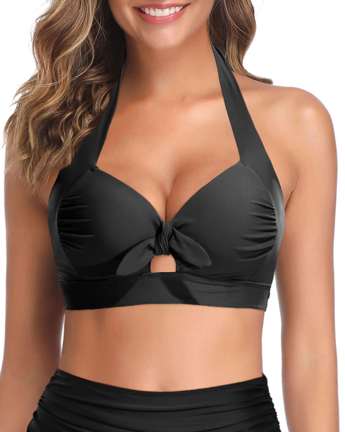 Tempt Me Women Halter Bikini Tops Push Up Retro Bathing Suits Padded Swimsuit Top Only No Bottom