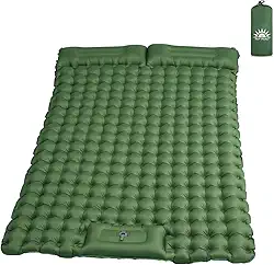 Colchão Inflável para Camping Casal com Travesseiro, Compacto e Resistente, 195 * 132 * 8cm (Verde)