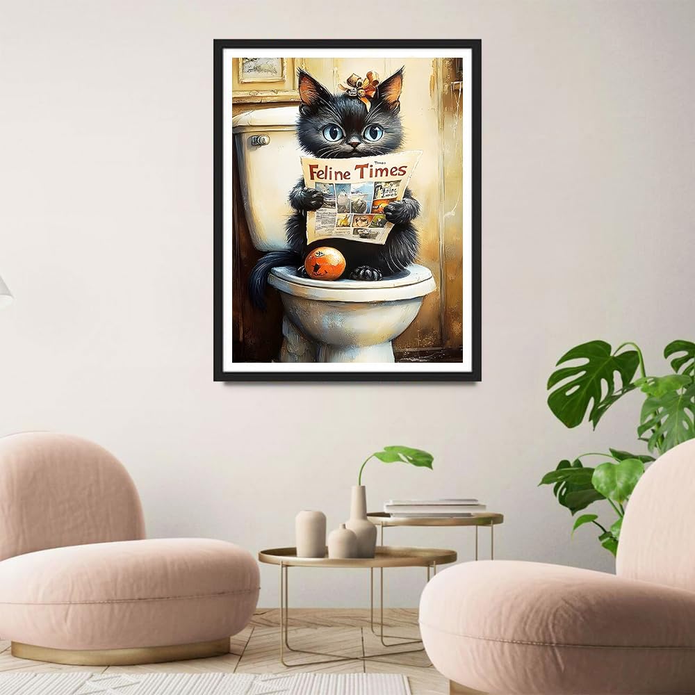 Chat Peinture Diamant 5D Complet, Diamond Painting Chat Noir Diamant Peinture Point, Kit De