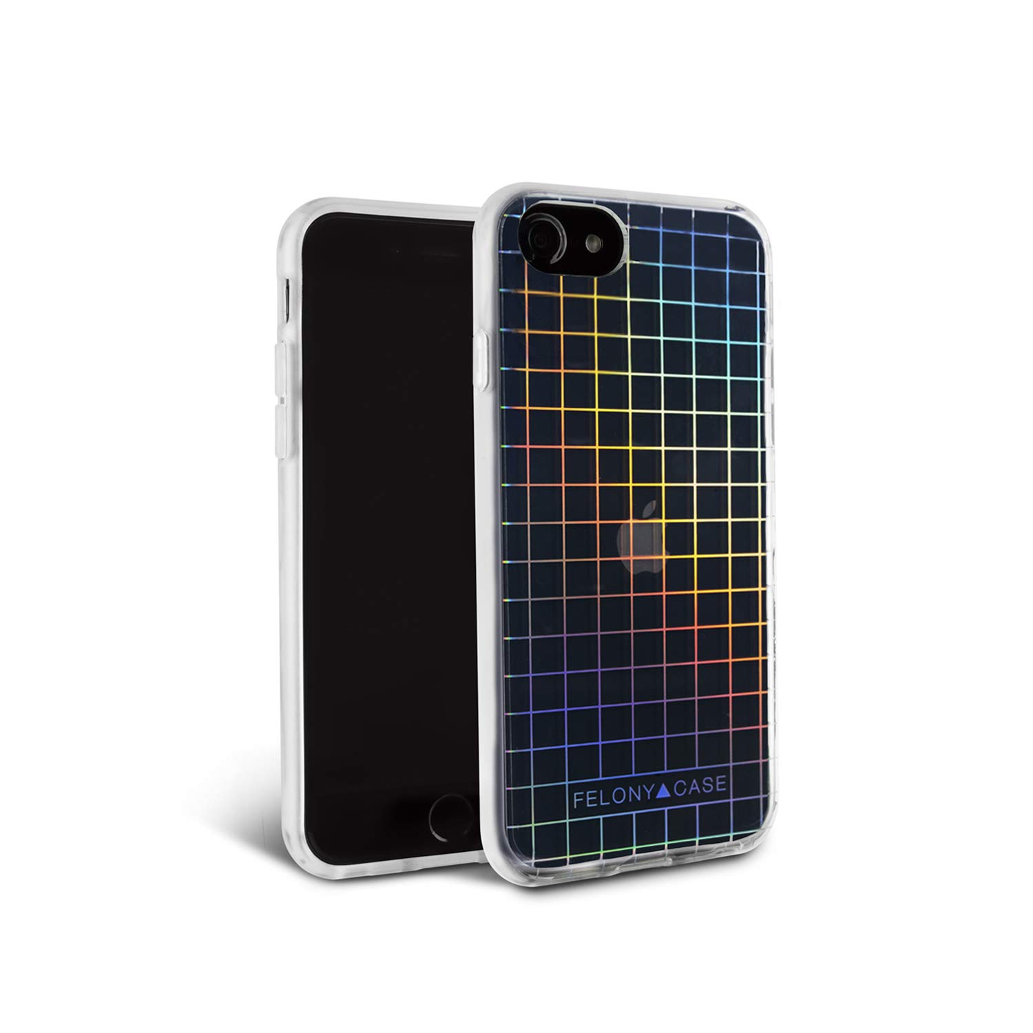 iPhone 8 Case, iPhone 7 Case, iPhone 6/6s Case FELONY CASE - Clear Case with Holographic Grid Protective Shock-Absorbing TPU/PC Screen Protector Case for iPhone 8, 7, 6/6s (Holographic Grid Case)