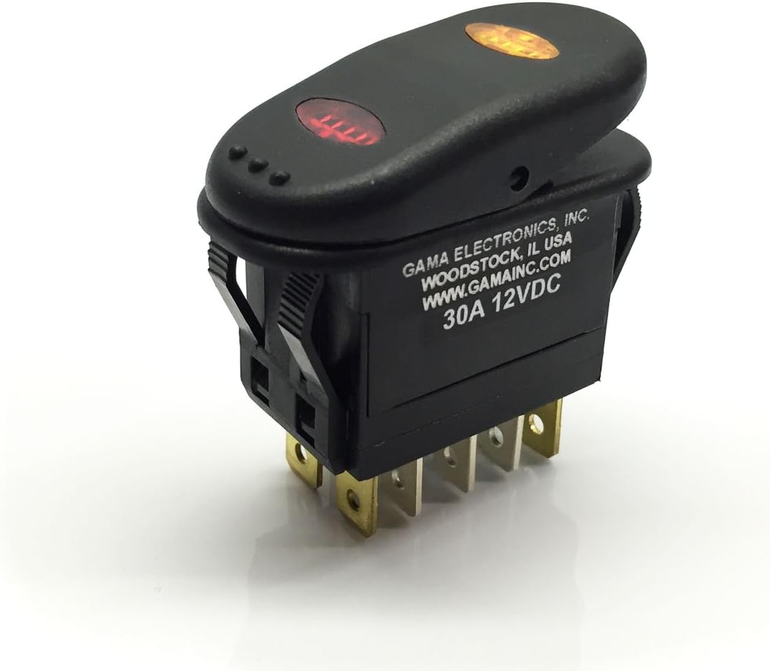 Waterproof Illuminated Double Pole, Double Throw 3 Position On-Off-On Rocker Switch DPDT