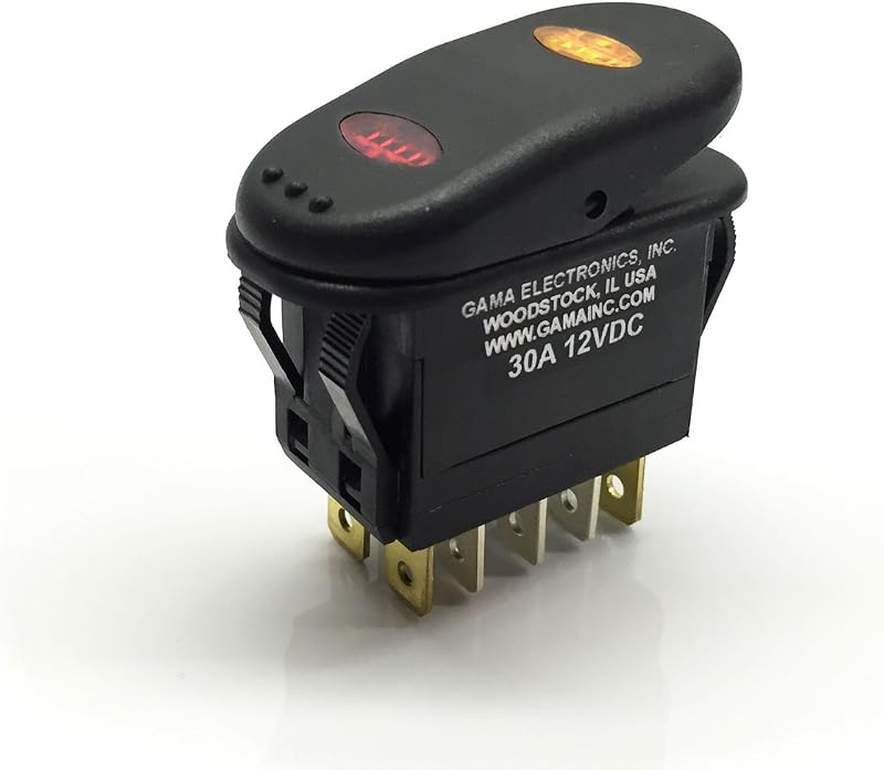 Interruptor basculante DPDT GAMA Electronics à prova d’água, iluminado, 3 posições ON-OFF-ON – 1 unidade