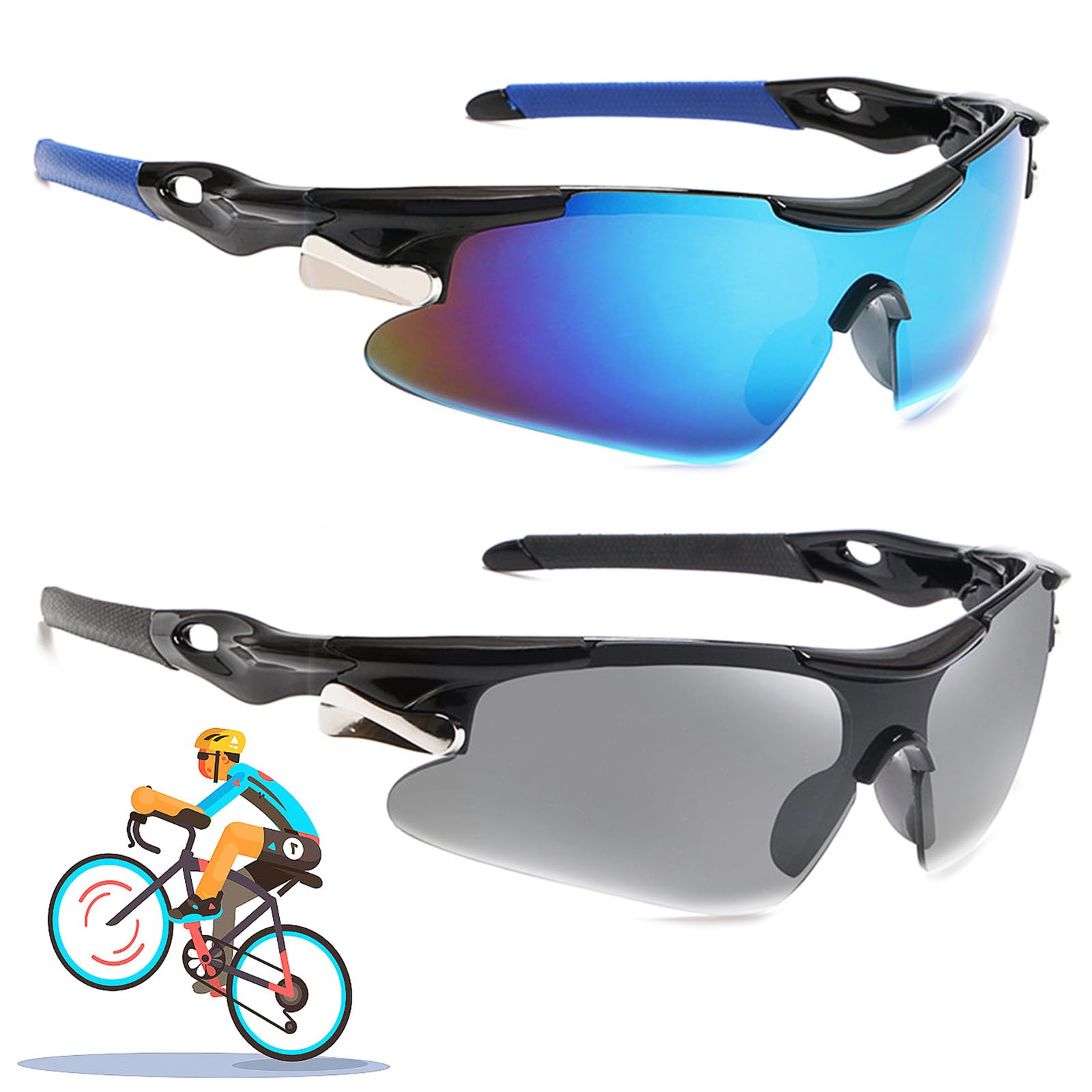 2 Gafas Polarizadas para Bicicleta, Protección UV400 Gafas de Sol Deportivas para Hombre Mujer, Gafas Ciclismo Gafas de Sol Deportivas para Andar en Bicicleta, Correr, Escalar, Camping, Golf