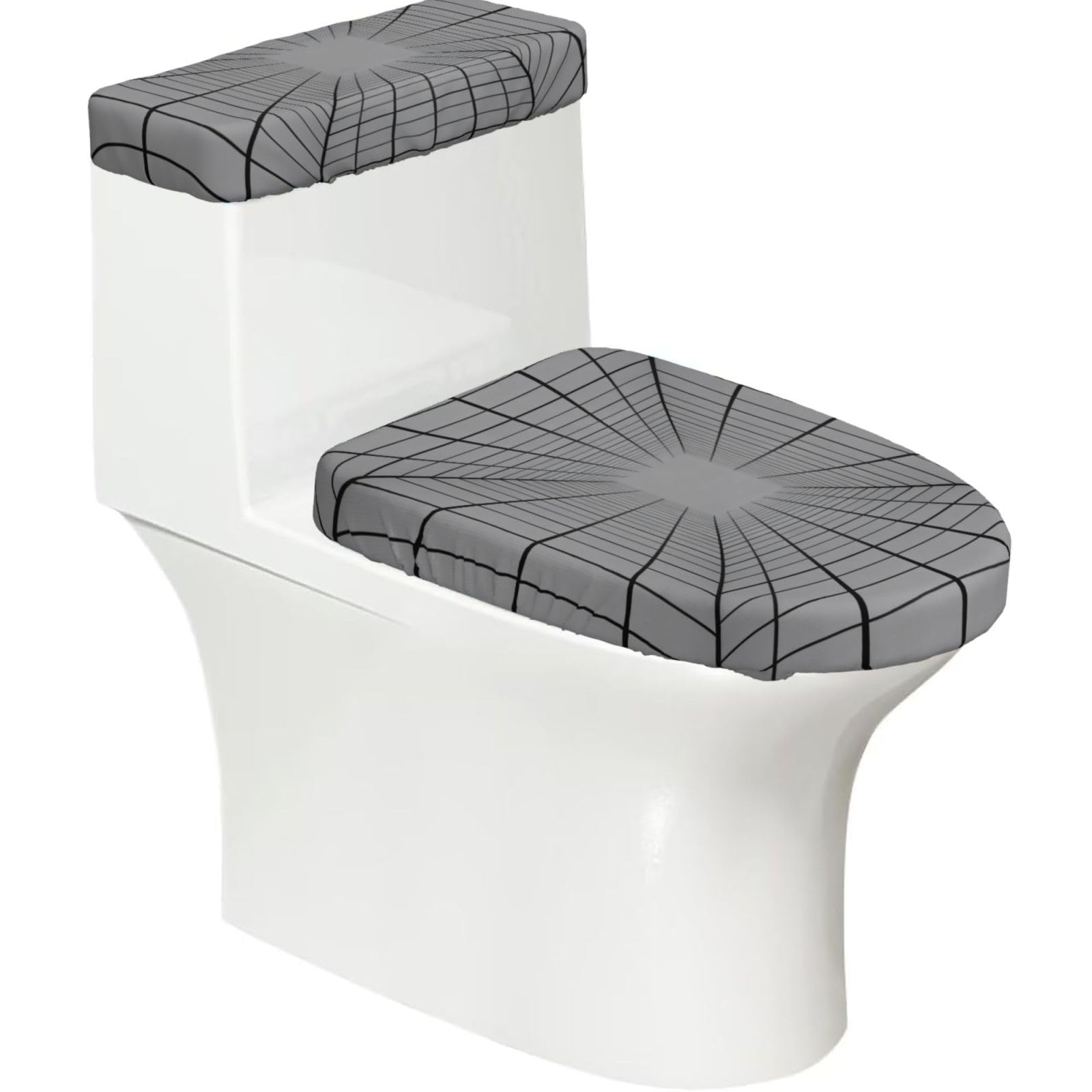 Ribbon Pattern Elastic Toilet Cover Set of 2-Stretchy Lid and Tank Covers for Bathroom, Soft Washable U Shape Toilet Decor