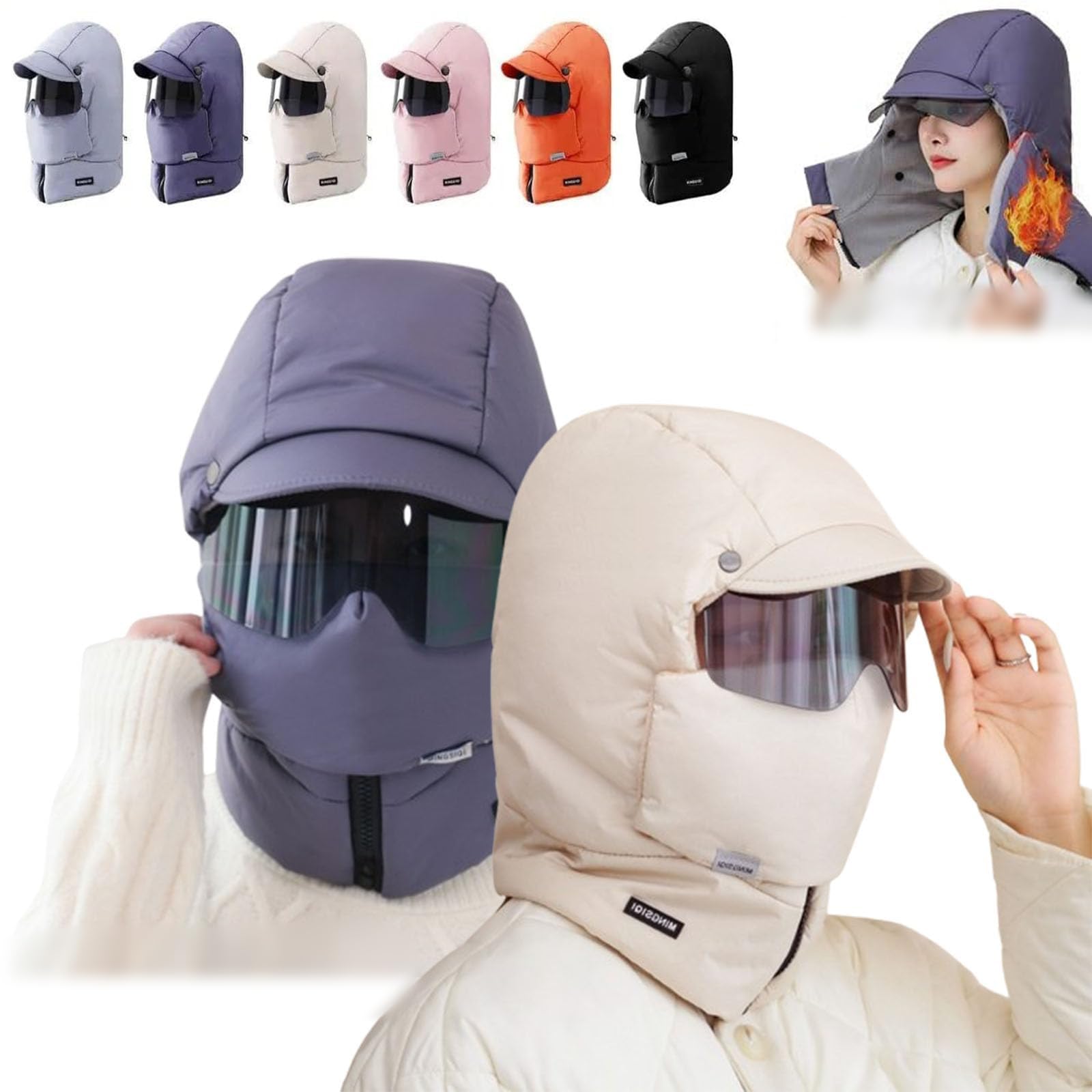 champracer Winter Windproof Full Cover Balaclava with Glasses 4-in-1 Ski Hat, 4 in 1 Waterproof Ski Cap with Removeable Mask, Winter Balaclava with Glasses for Riding, Windproof Ski Masks