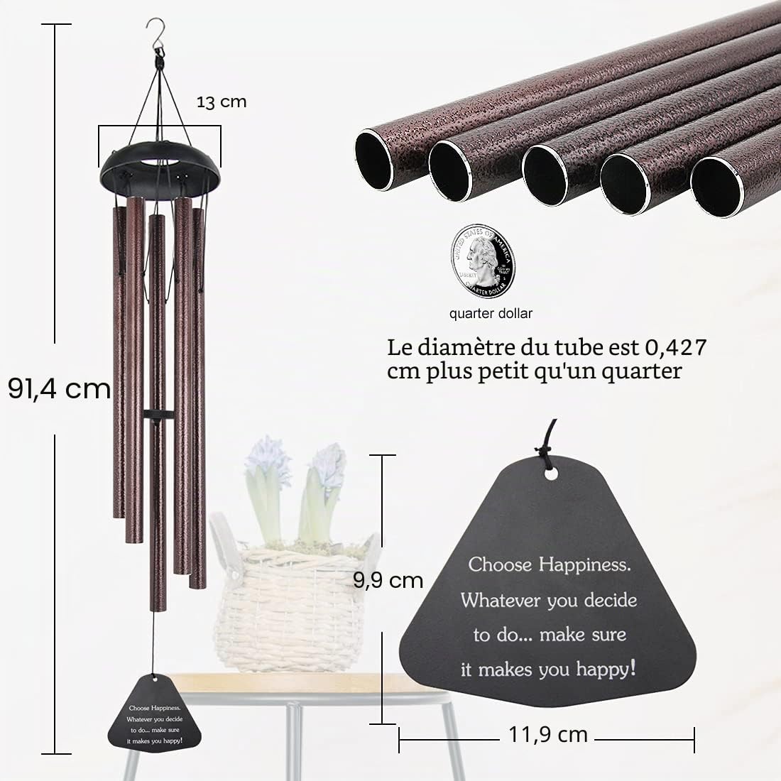 Astarin Carillon éolien de condoléances d'extérieur - Grand Ton Profond - 91,4 cm - Fait à la Main - Mélodie relaxante - Carillon commémoratif Unique pour extérieur - Décoration de Jardin - Bronze