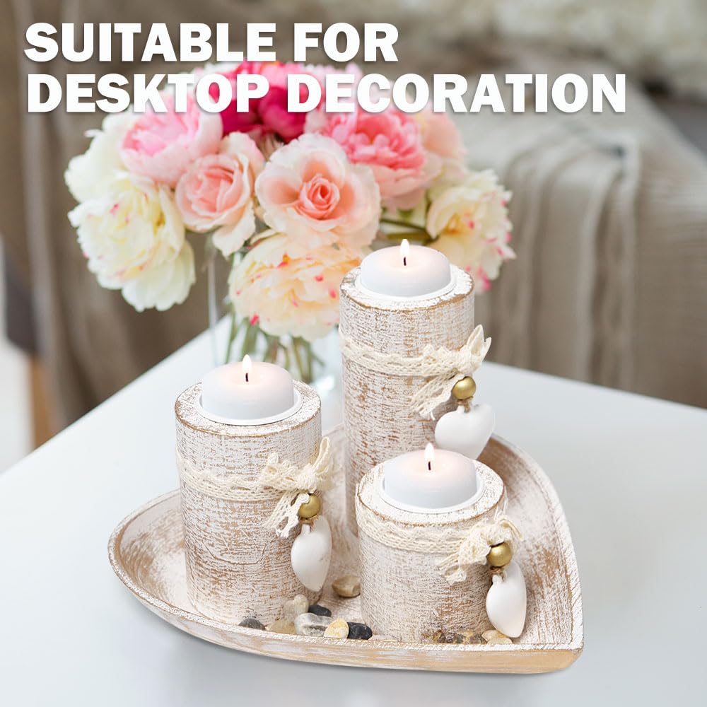 Set di 3 Portacandele in Legno con Vassoio a Cuore e Campana Spegnicandela Candelabri decorativi per Tealights per Compleanni,Matrimoni,Cene Romantiche,Natale e Decorazioni da Tavolo