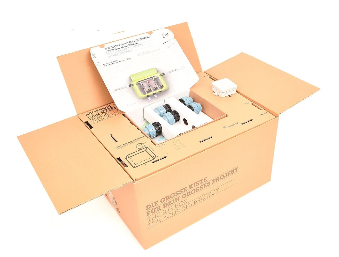 Ventilbox mit 4 Rain Bird 100-DV Magnetventilen (4 Zonen) für 25 mm PE-Rohr Bewässerung, 24V AC Plug&RainExpert
