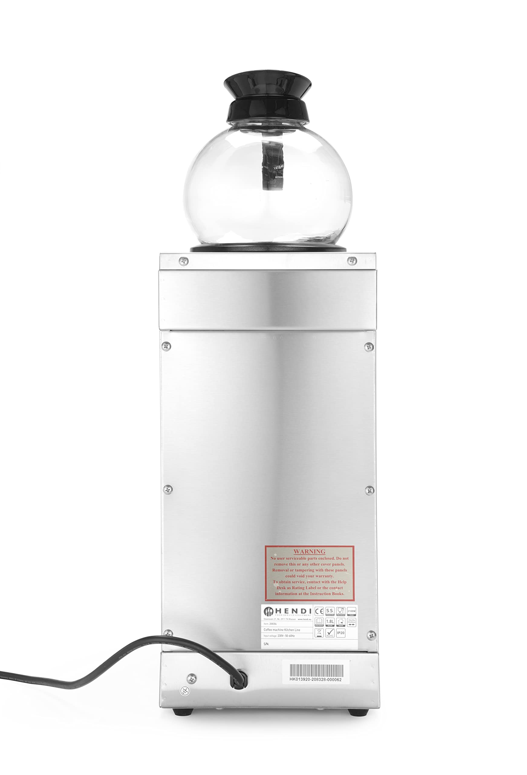 HENDI Cafetera de goteo, eléctrica, para café molido de filtro, incluye 100 filtros de papel y 2 jarras de vidrio de 1,8L, cafetera de filtro, 230V, 1400W, 383x220x(H) 465mm, acero inoxidable