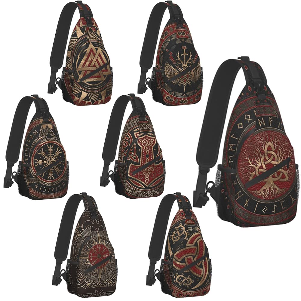 Sac Taille Bandoulière Viking pour Hommes, Sac Poitrine Imprimé Nordique Sac bandoulière Sport Voyage Gym Entraînement Déplacements