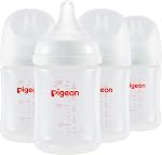 Pigeon PP Nursing Bottle Wide Neck, Streamlined Body, Natural Feel, Easy to Clean, 5.4 Oz(Pack of 4), Includes 4pcs SS Nipples (0m+)