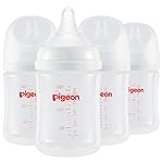 Pigeon PP Nursing Bottle Wide Neck, Anti-Colic, Streamlined Body, Natural Feel, Easy to Clean, 5 Oz (Pack of 4), Includes 4pcs SS Nipples (0m+)