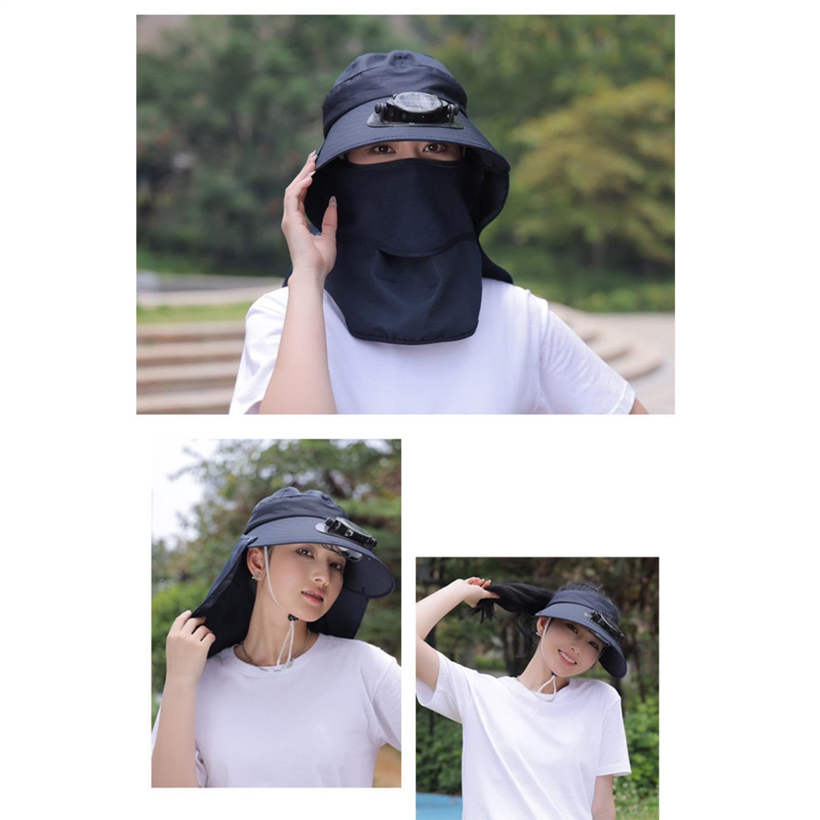 Cappello con ventilatore solare - rimovibile collo copricollo protezione UV ampio bordo traspirante, cappelli da sole per uomini,Per donne uomini giardinaggio escursionismo pesca all'aperto spiaggia
