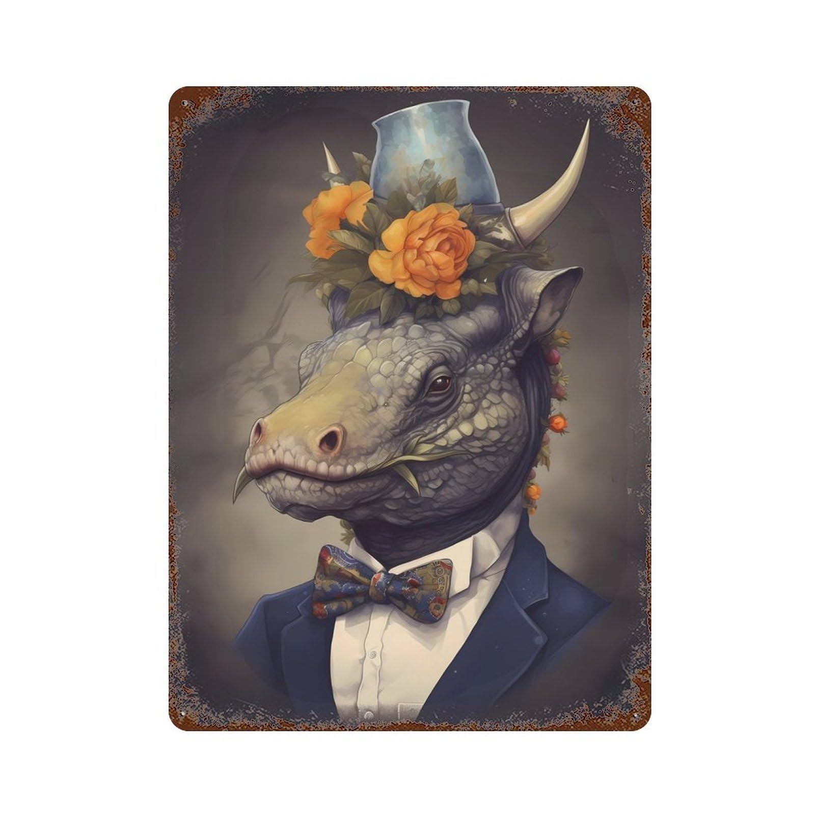 Rustic Tin Plaque Dinosaur Triceratops Dream 15.7"x11.8", Retro Wall Decor for Shed, Workshop And Garage Wall Decor