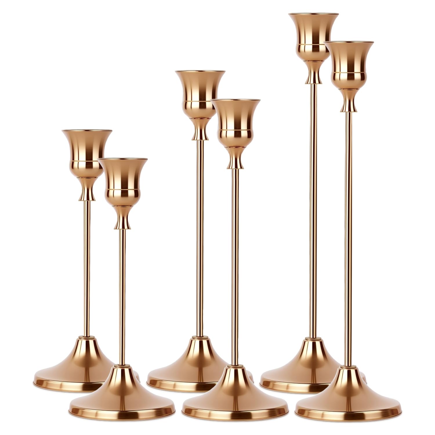 - 2 Sets(6 Pcs) French Gold Tapered Candle Holder,Candlestick Tall Metal Candlestick Holders for Table Centerpiece Home Decor for Wedding Fireplace Mantel Housewarming Gift Fits 3/4 Inch Thick Candles