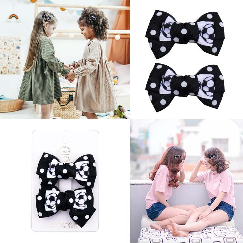 Football Bow Hair Clips Accessories for Women Girls Sports Hair Bows Barrettes for Girls Women Football Soccer Bowknot Hair Clip for Thick Fine Hair Cute Hair Slides Clips for Football Fan 2pcs - Image 4