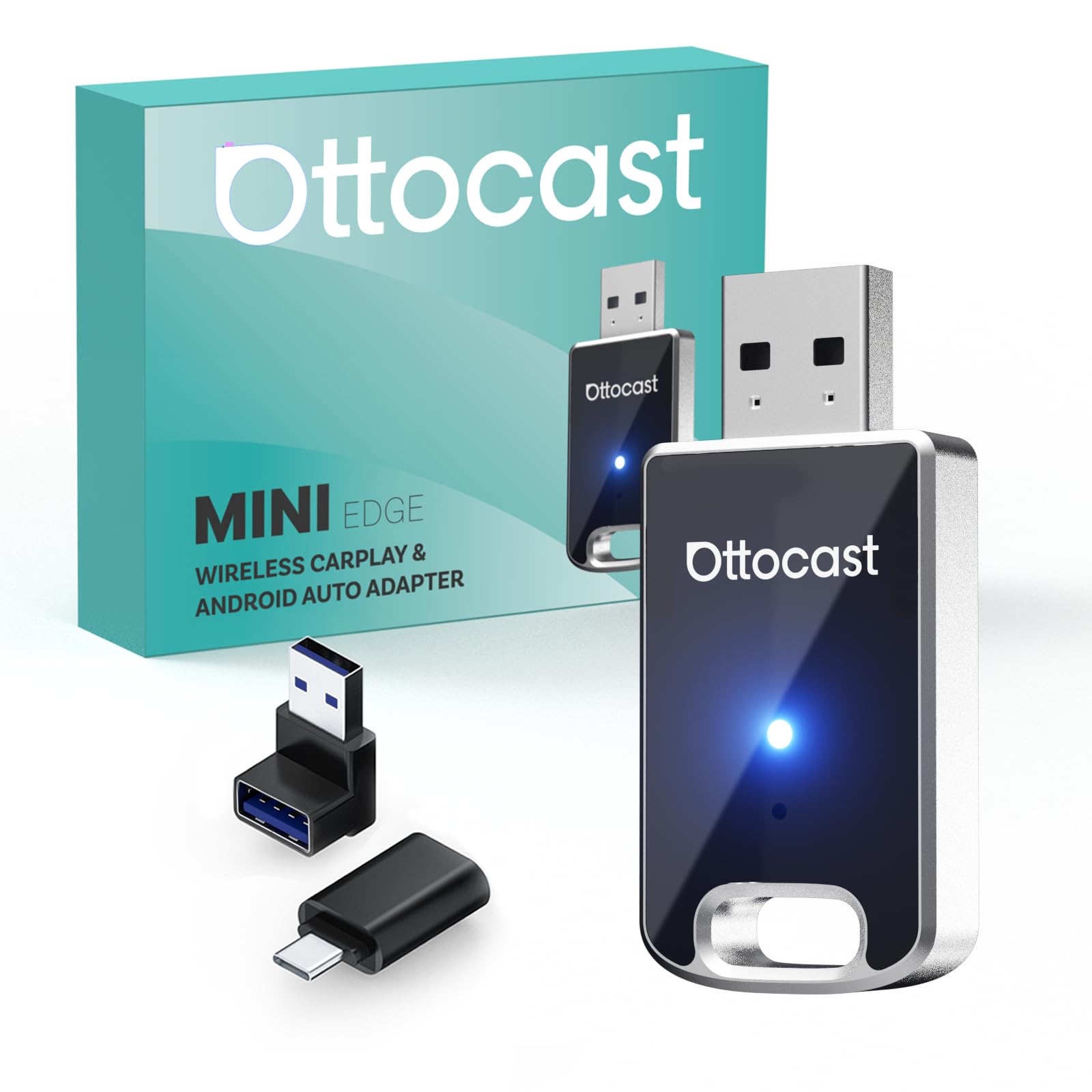 OTTOCAST Mini 2 in 1 Wireless Carplay Adapter & Wireless Android Auto Adapter for Apple iPhone Samsung or Other AndroidPhone, USB Bluetooth Car Accessories for OEM Wired Carplay/Android Auto Cars