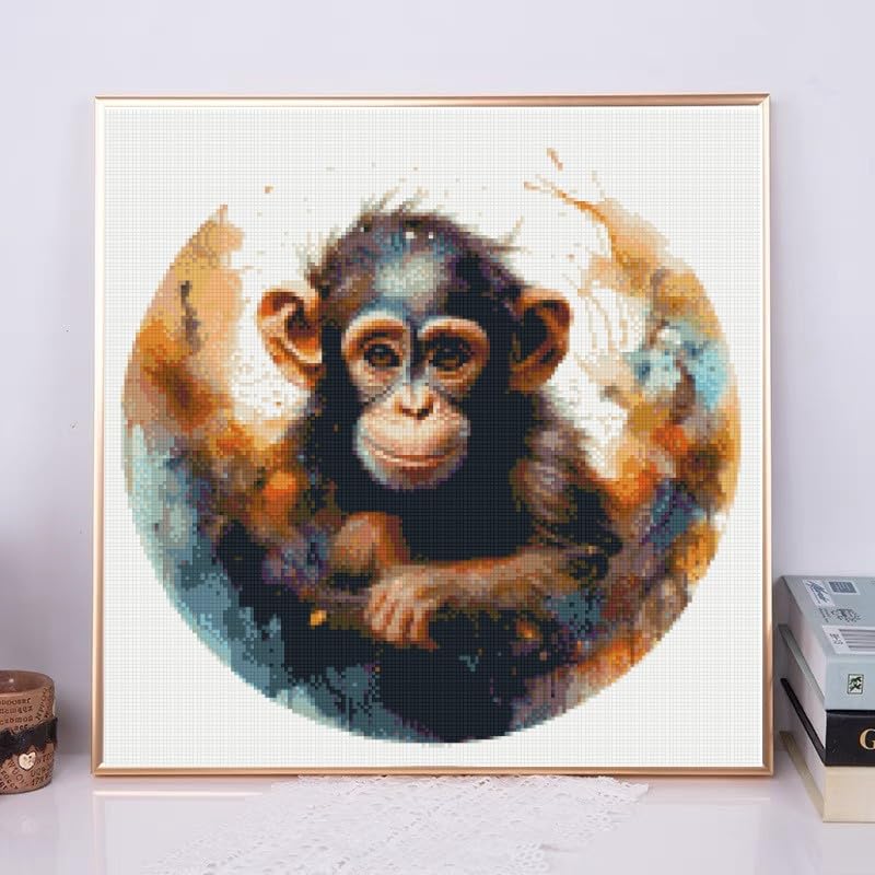 DIY Stamped Cross Stitch Kits Cute Monkey for Beginners Easy 11CT Needlepoint Embroidery Counted Cross Stitch Kits Art Craft Wall Decoration and Gift 50x50cm
