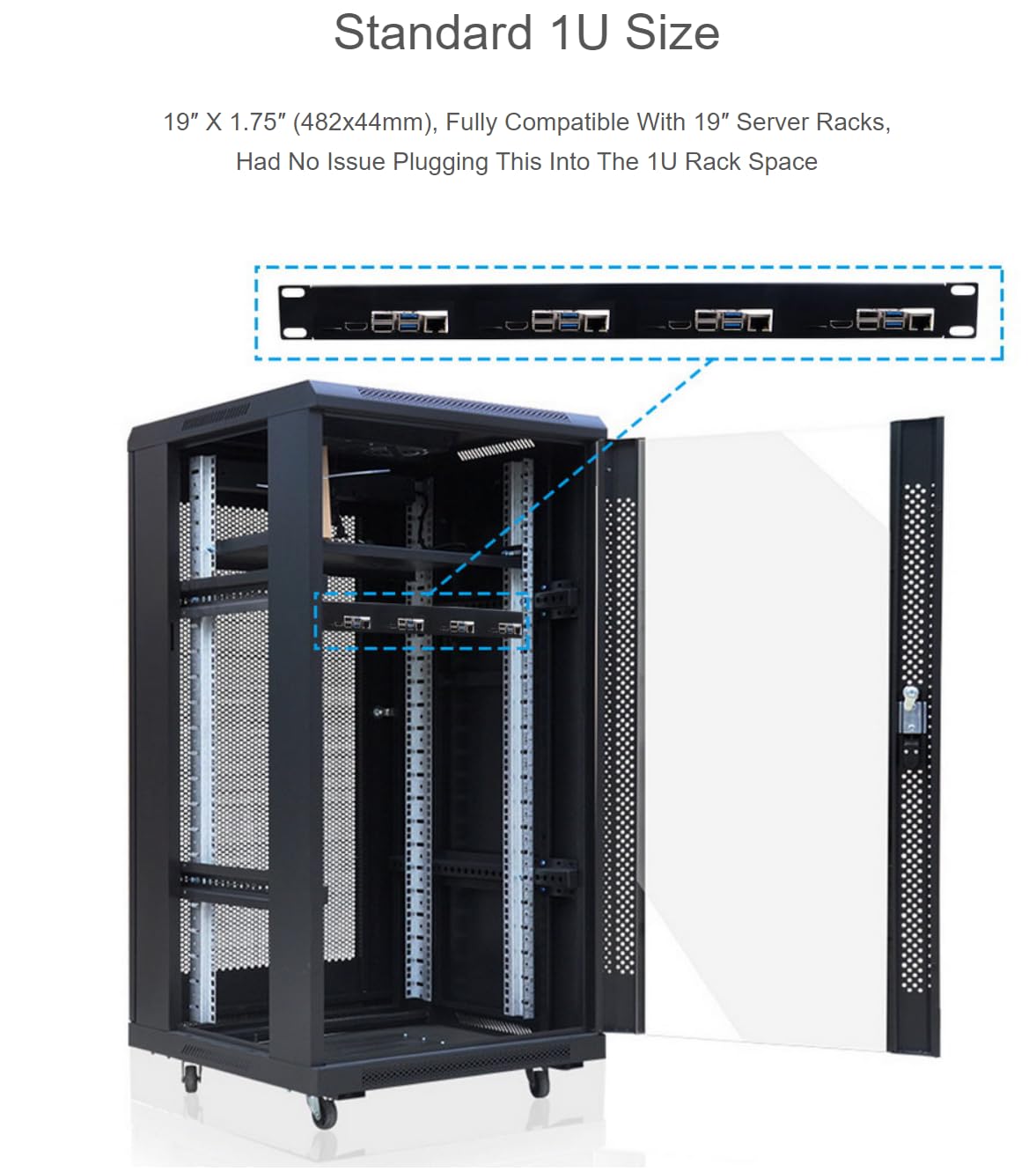 Kit rack 1U compatibile con scheda Raspberry Pi 4B Montaggio a rack da 19 ″ Supporta fino a 4 unità Ottimizzazione dello spazio di lavoro