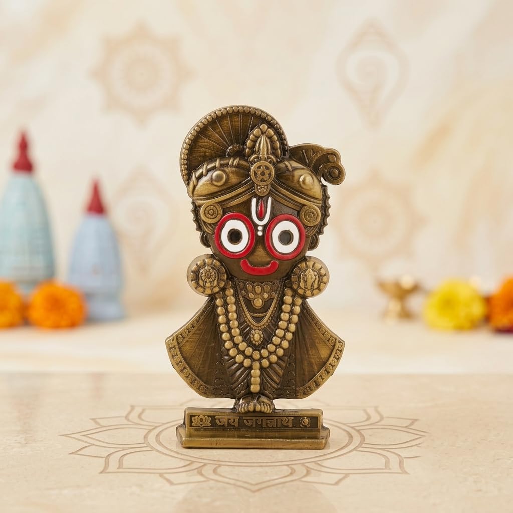 Lord Jagannath Idol Statue, 7.5CM, Copper Finish for Car dashboards | Car Dashboard Decor, Home Temple Idol, Jai Jagannath Inscribed, Detailed Craftsmanship, Compact Size-image-15