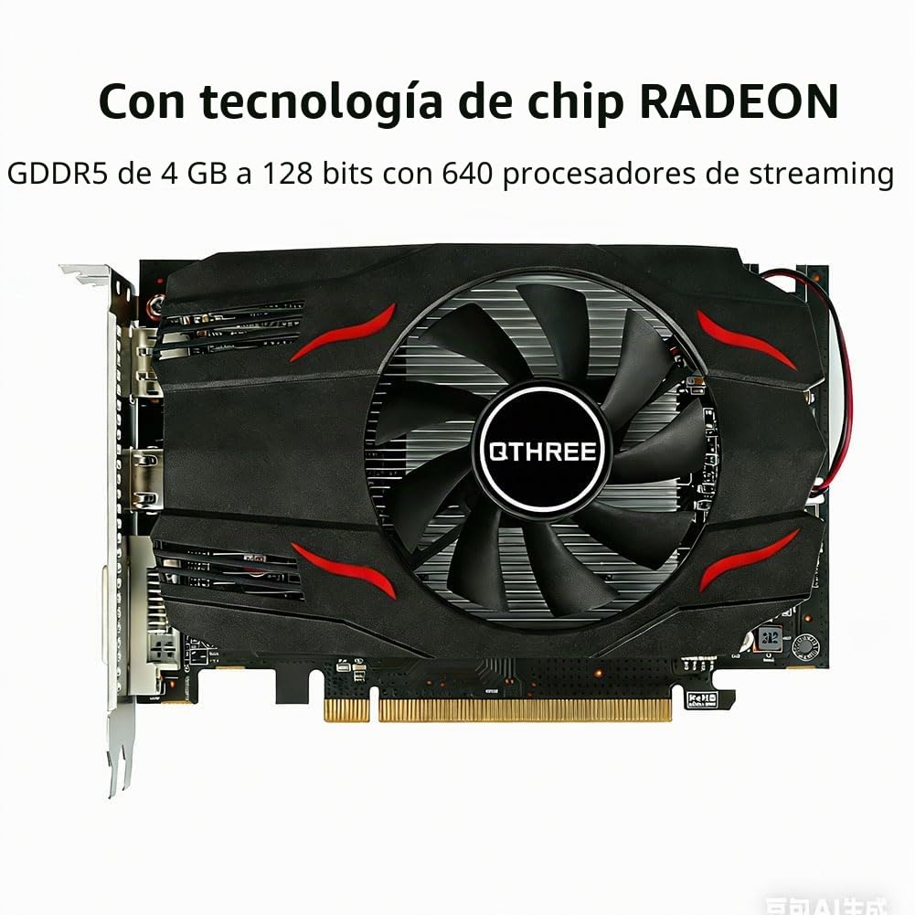 QTHREE Radeon RX 550 Tarjeta Grafica, 4GB GDDR5 128-bit, DVI-D, HDMI, DisplayPort, PCI Express x8, Tarjeta de Vídeo Gaming para PC, DirectX 12, Computer GPU
