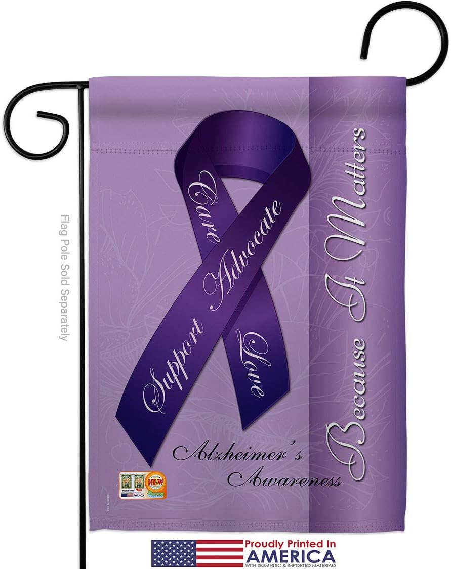 Alzheimers Garden Flag Set Wall Holder Support Awareness Inspirational Survivor Ribbon Prevention Cancer Autism Breast BLM Small Decorative Gift Yard House Banner Made In USA 13 X 18.5