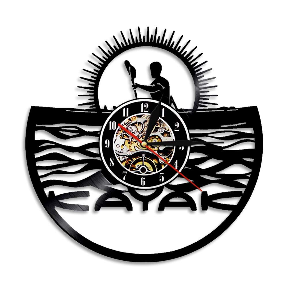 Dia 30cm Niche Kayaking Life Orologio da parete Sport Retroilluminazione a led Disco in vinile Decorazioni per la casa Regalo fatto a mano vintage per gli amanti del kayak Regalo degli amici Orologi