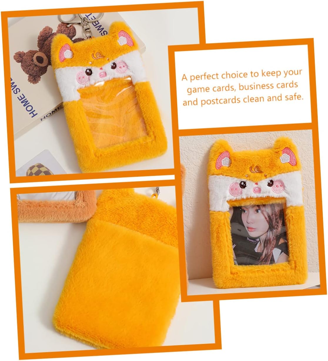 SHOWERORO Cartoon Frog Plush Card Holder 3-Inch Visible ID Sleeve Bus Card Protector Keychain for Students and Travelers