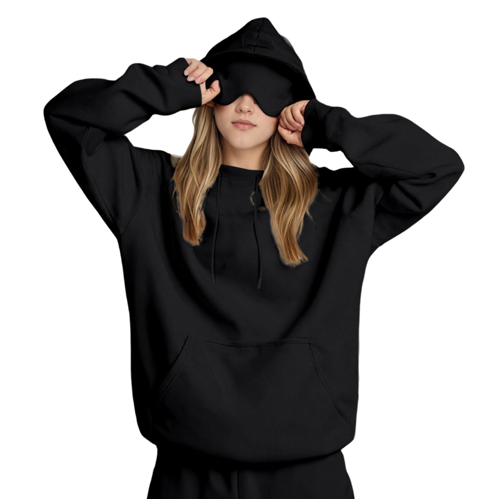 EMATOP Kapuzenpullover Damen Mit Augenmaske - Bequemer Travel Hoodie Für Flugreisen