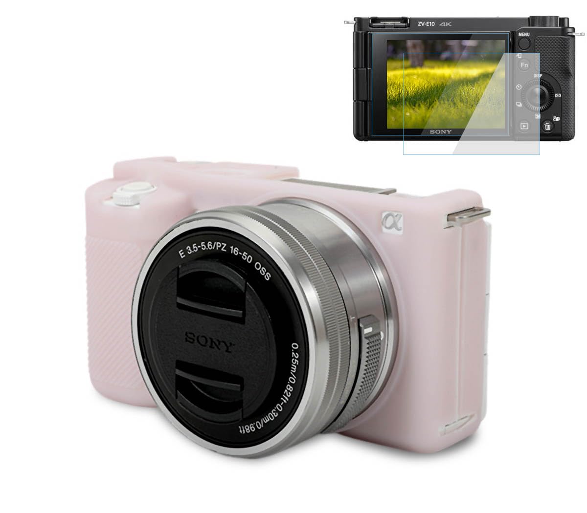 Pocoukate Case for Sony ZV-E10 Vlog Camera, Soft Silicone Protective Cover Skin with ZVE10 Screen Protector Accessories for Sony Alpha ZVE10 /