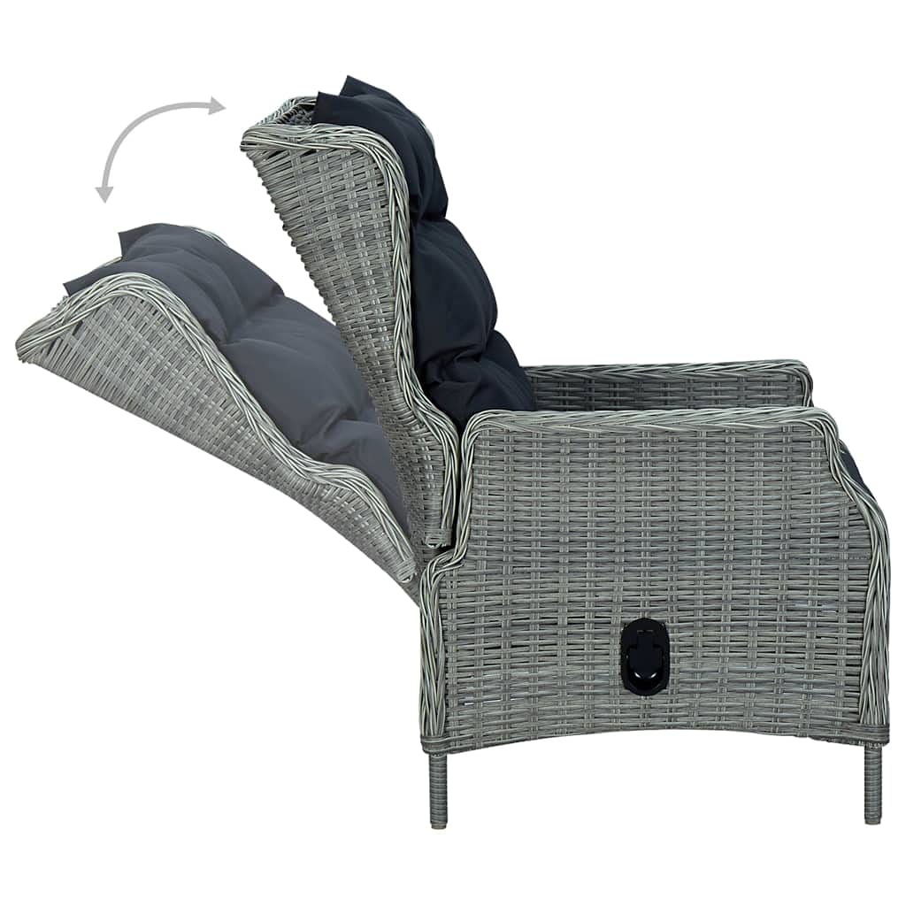 vidaXL Sillón Reclinable de Jardín con Reposapiés Silla Asiento Patio Terraza Balcón Reposabrazos Grueso Alcochado Cómoda Suave Ratán PE Gris Claro