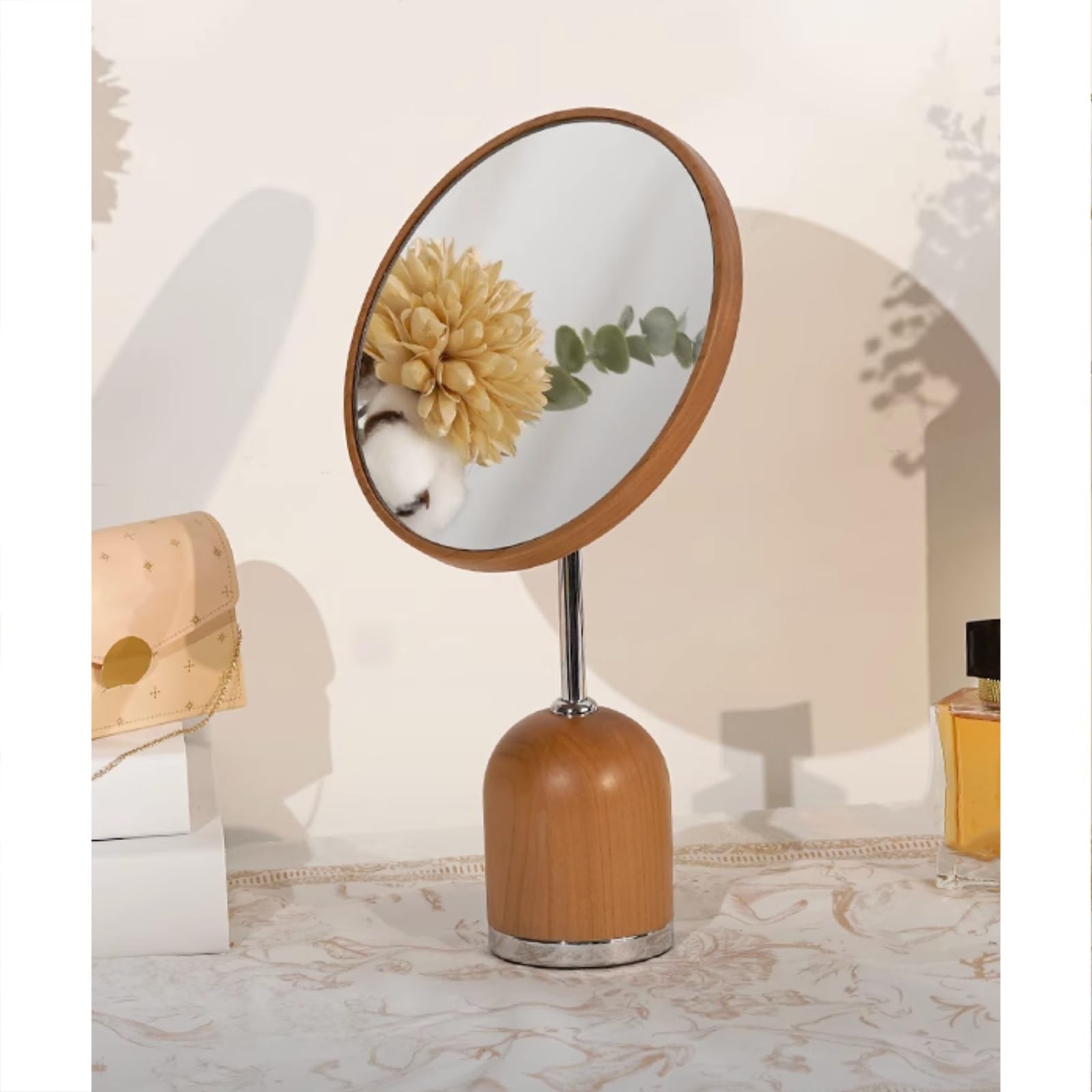 SDCFFC Vintage Wood Vanity Makeup Mirror, Detachable Beauty Makeup Mirror, 360 Degree Rotation Mirror