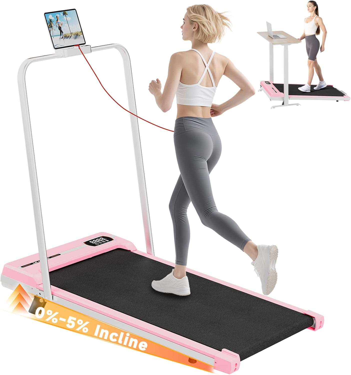 Walking Pad with Incline, Folding Treadmills for Home Office, Ultra Quiet <45dB Under Desk Treadmill, Portable Treadmill Compact for Small Spaces, Walking Pad 300+ LB Capacity, Safety Lock