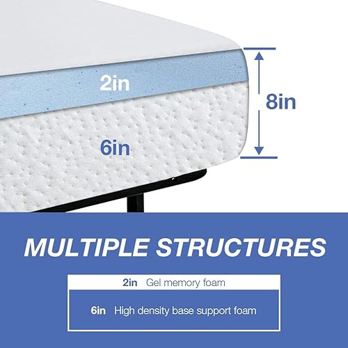 Miniatura 2 de 8 in Gel Memory Foam Mattress King Size for Cool Sleep & Pressure Relief, Medium Firm Mattresses CertiPUR-US Certified -Bed-in-a-Box,King