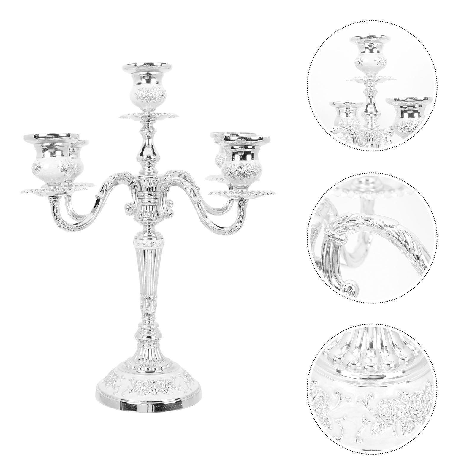 INOOMP Fünf Kopf Kerzenhalter aus Eisen im Retro Stil Silberfarbener Metall Kerzenständer für Romantisches Candlelight Dinner und Stilvolle Tischdekoration zu Hause