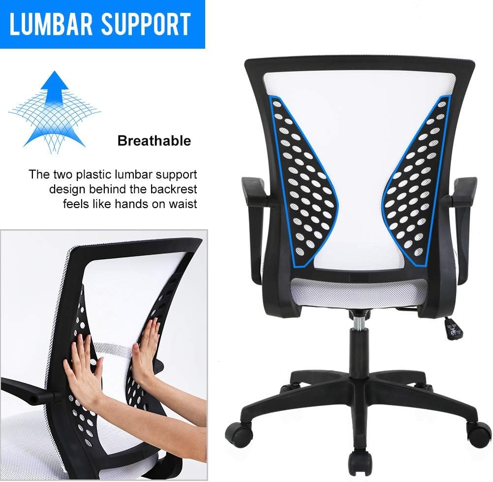 HHS Ergonomic Mesh Computer Desk Chair - Swivel Rolling Executive Chair with Lumbar Support, Adjustable for Adults, White, Orange