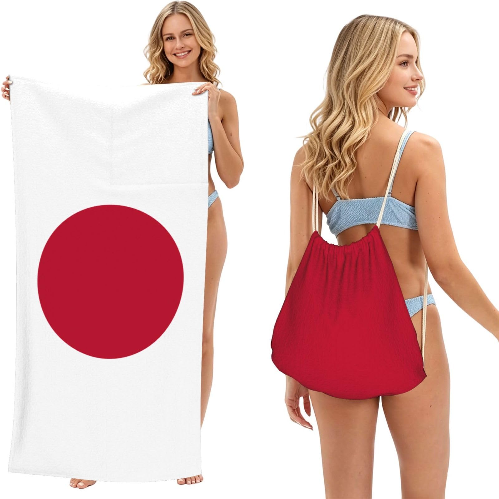 SXZVVBN Japanese flag 2-in-1 Beach Towel Bag, Quick Dry Sand Free Travel Towel Backpack for Adults