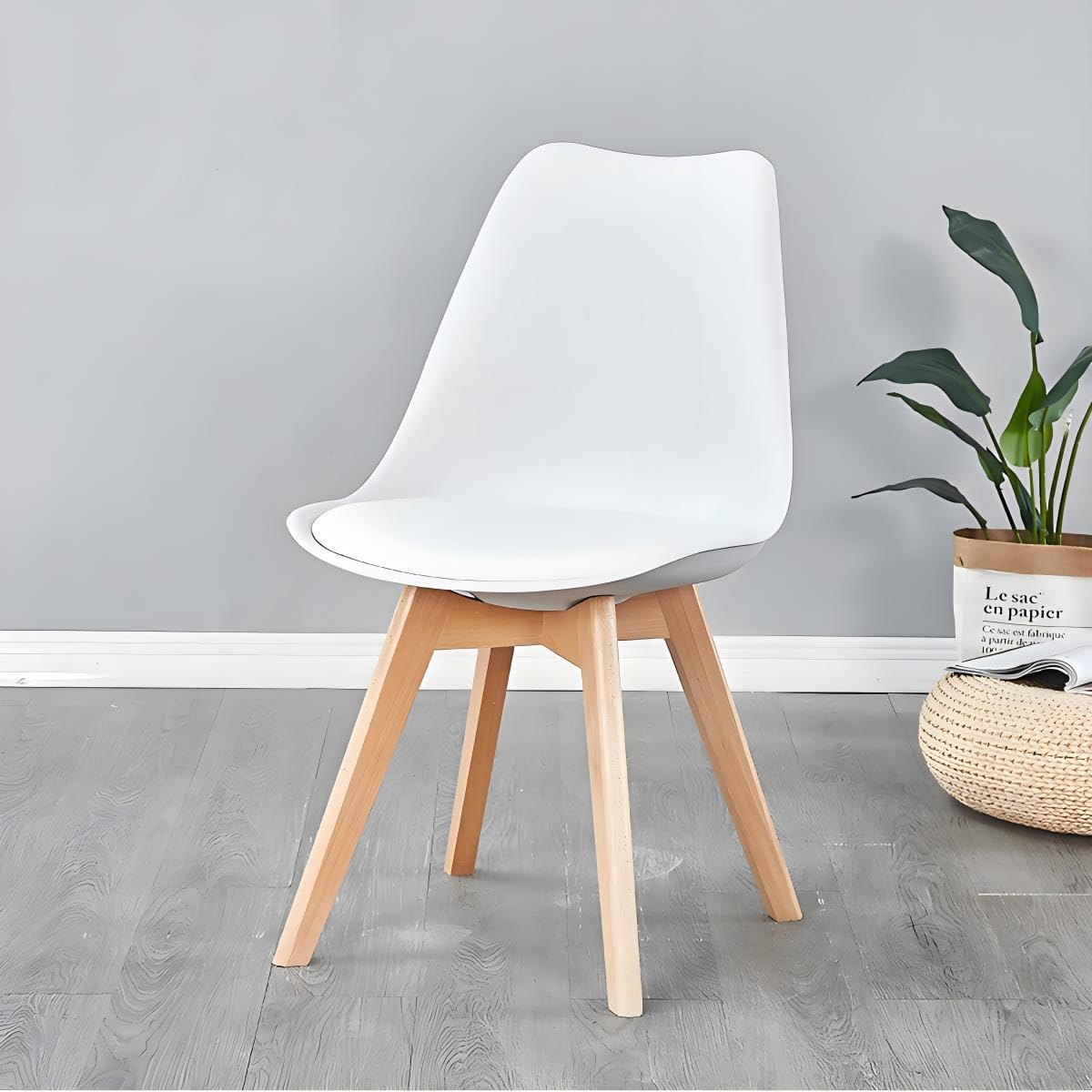 Sillas de Comedor escandinavas Pack 6, tapizadas con Patas de Madera para Comedor, Oficina, Color Blanco