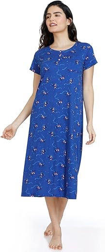 Zivame Women's Pure Cotton Classic Night Shirt (ZI61HHFASH0BLUESMALL_Blue_Small)