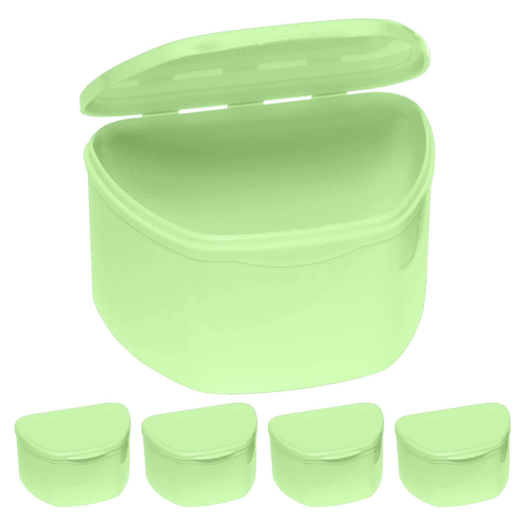 PlastCare USA Green Denture Cases Pack of 5 - Dental Box For Artificial Teeth, Mouth Guard, Night Guard, Gum Shields, Retainer - Denture Bath