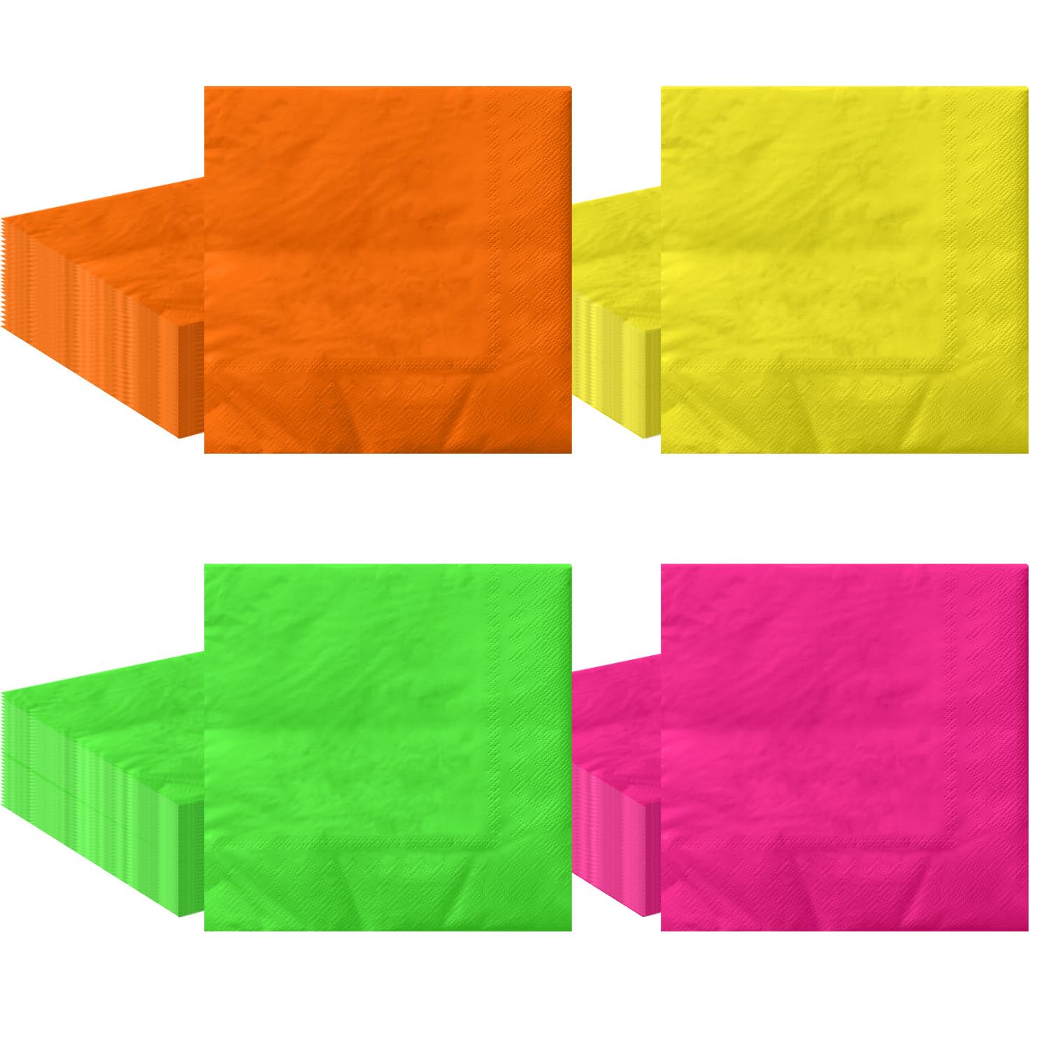 80 Pcs Neon Napkins - 4 Color Cocktail Napkins Glow Party Supplies for Birthday 80s 90s Party Decorations Wedding Halloween, 33 x 33 cm