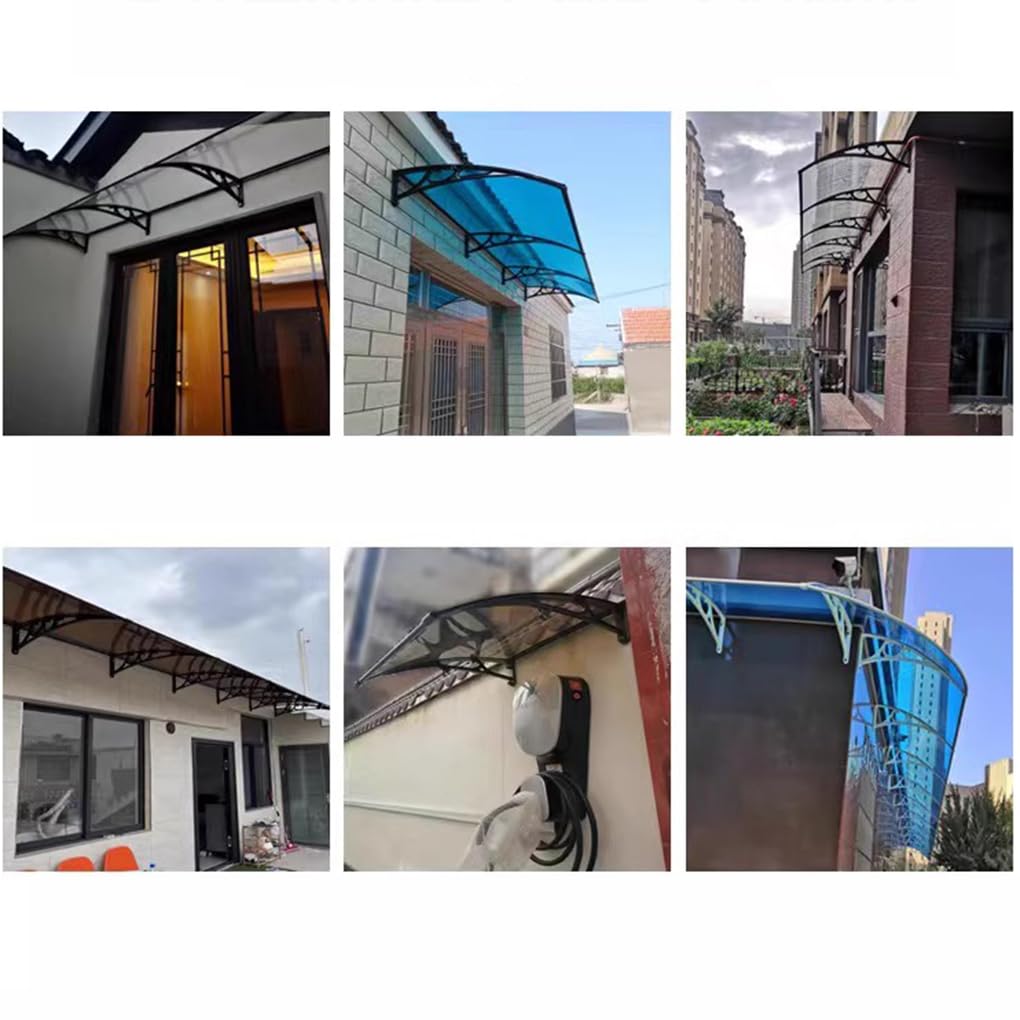 Tejadillo de protección Con guía de agua grande,Toldo Cubierta de Policarbonato cerceta en Jardín,Marquesina para Puertas y Ventanas con Soporte Aluminio Negro (60 x 300cm)