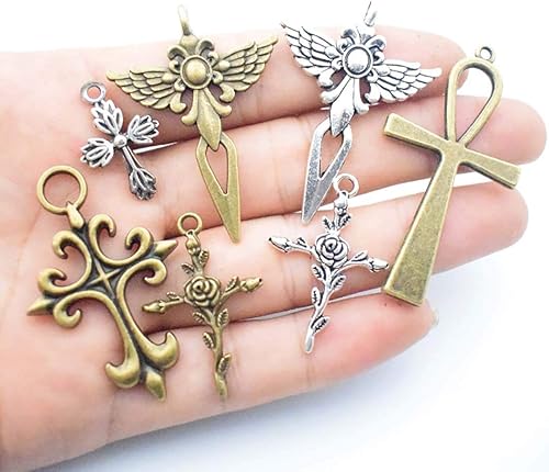 Miniatura 5 de Youdiyla Colección de colgantes de cruz grande de 353oz espada de plata de bronce antiguo ángel santo Jesús cruz de la paz dijes de metal para hacer