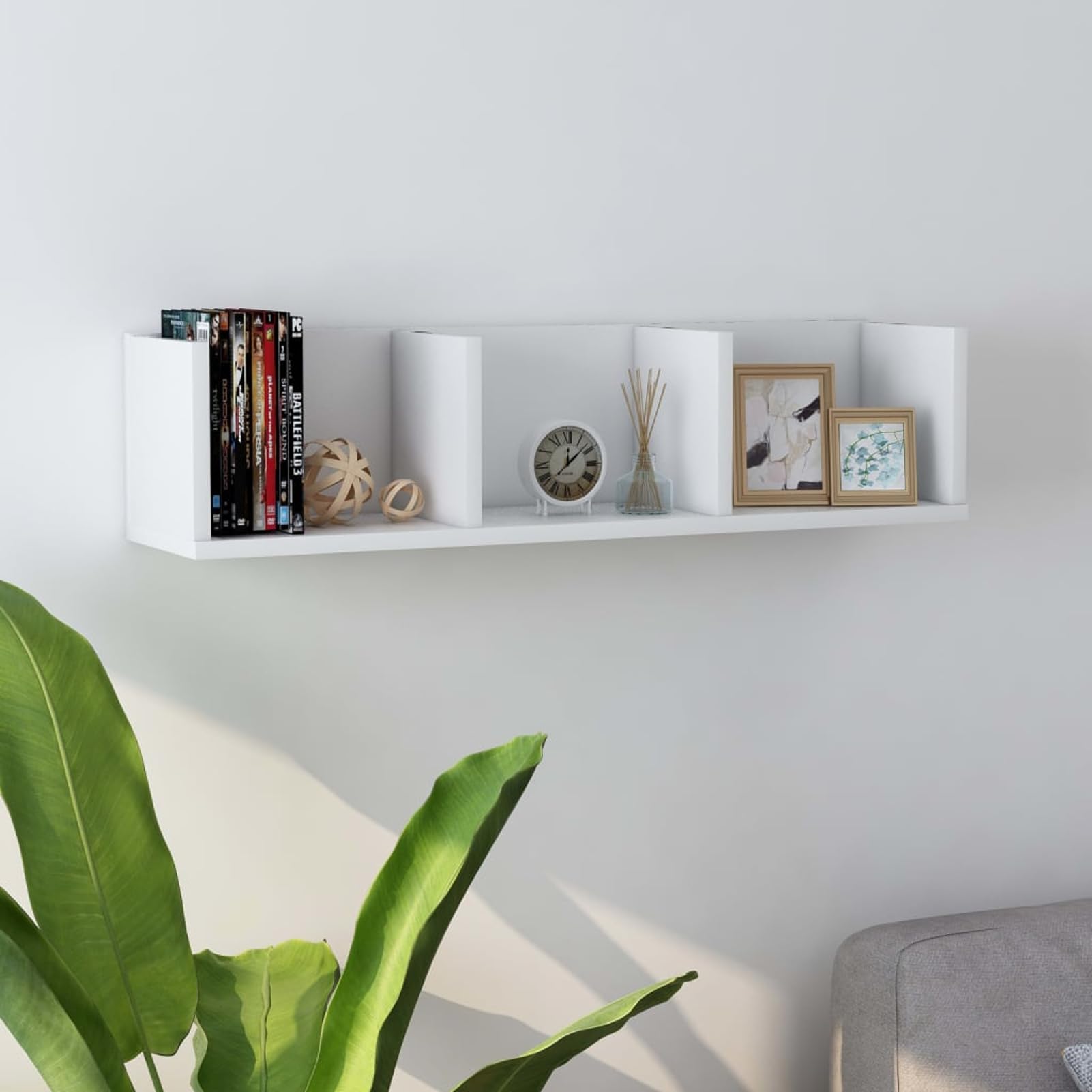 Mobile Porta CD/Dvd da Parete con 3 Scomparti Aperti, Scaffale per Collezione Musica in Legno Multistrato Bianco, 75x58x18 cm, Carico Max 40 kg, Montaggio a Parete