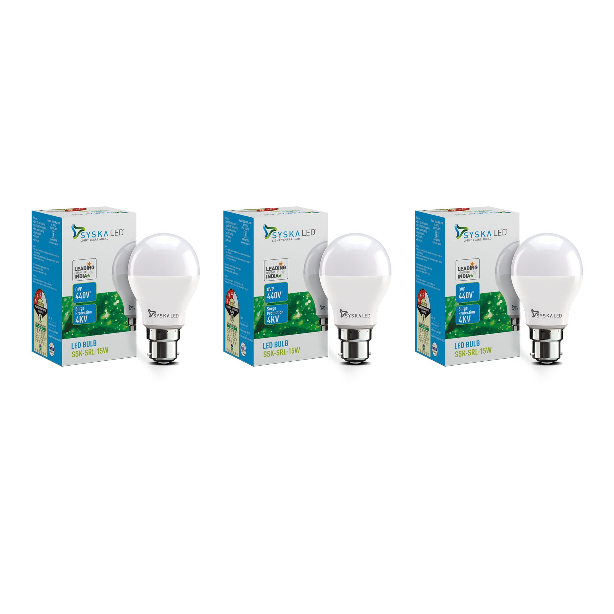 SYSKA SSK-SRL-15W-Base B22 15-Watt Unbreakable,25000 Hr Life Span LED Bulb (Pack of 3, Cool Day Light)-image-22