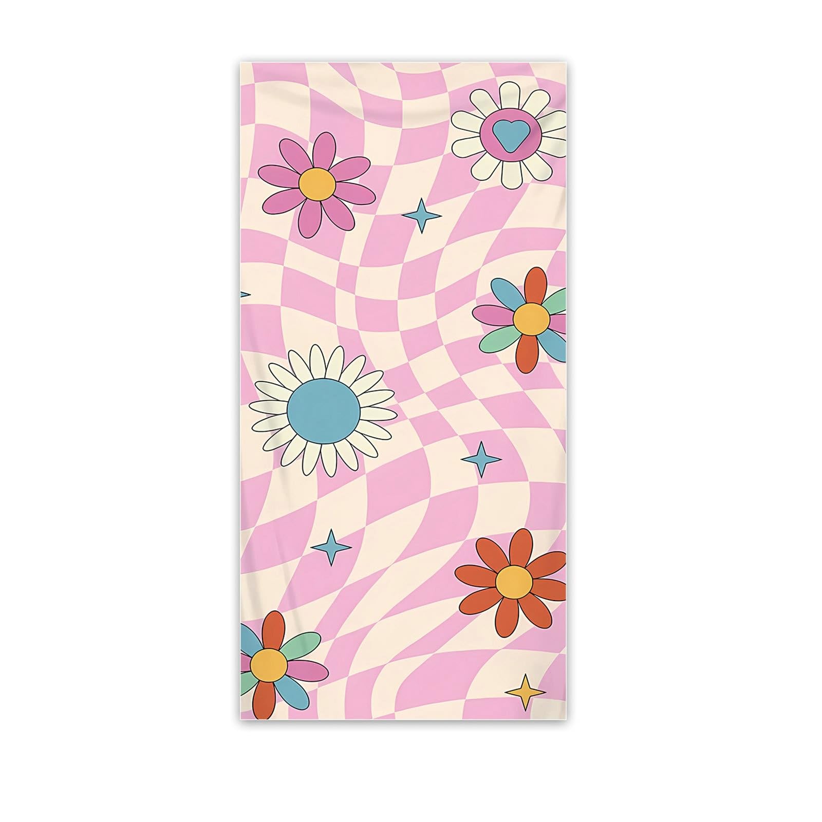 AMDXD Toalla de baño 80 x 160 cm, impresa con rejilla y estampado de flores, toalla de playa, microfibra, suave y fácil de limpiar, toalla deportiva adecuada para camping, gimnasio, playa, multicolor