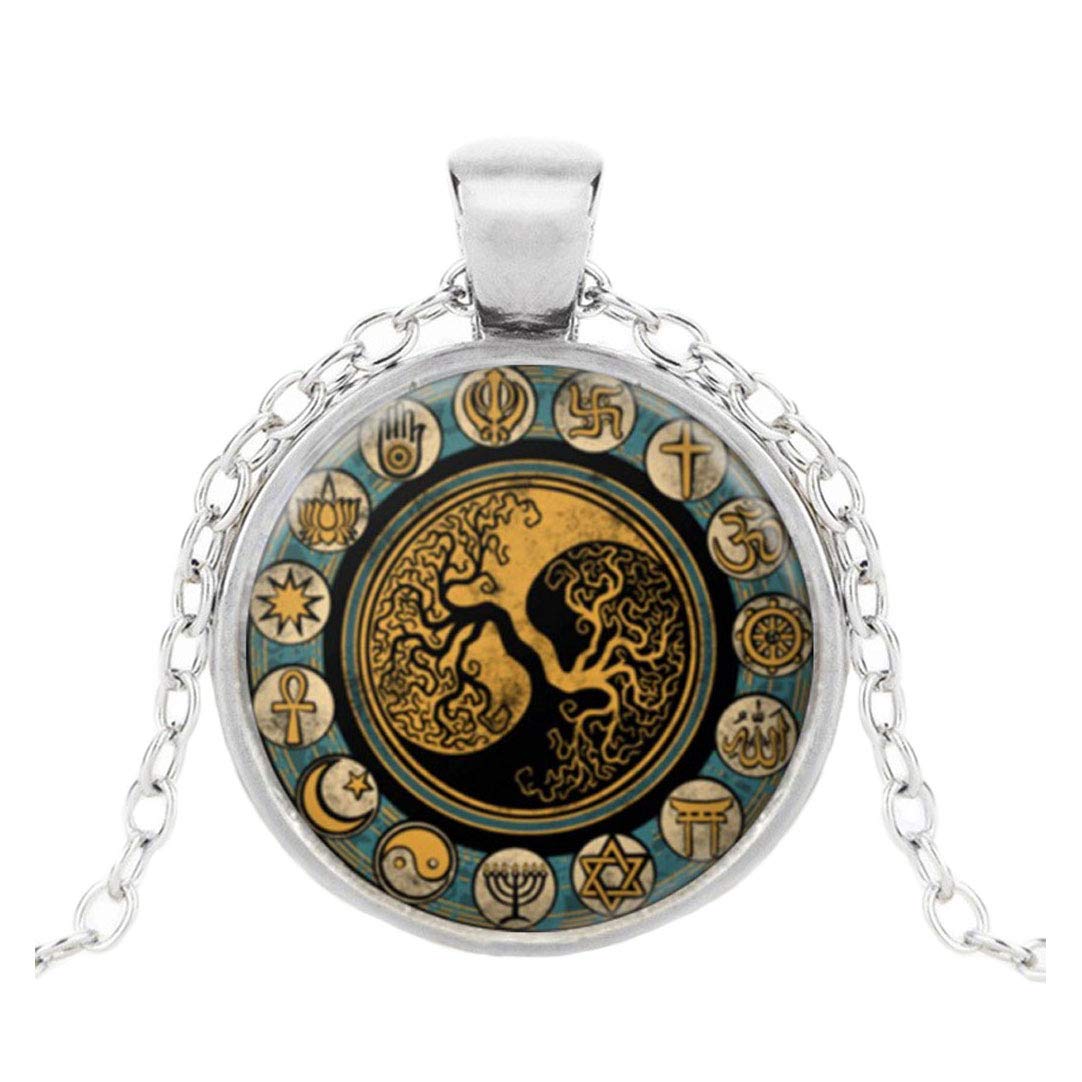 FOY-MALL Fashion Metal Glass Life Tree Pendant Chain Necklace XL1605N