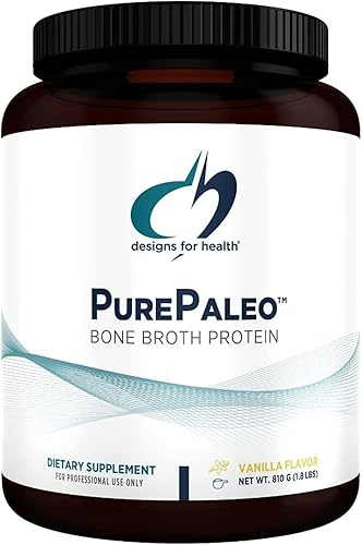 Proteína PurePaleo vainilla de Designs For Health 0.74 oz de HydroBEEF altamente concentrado, caldo de hueso, polvo proteínico, 28.6 oz