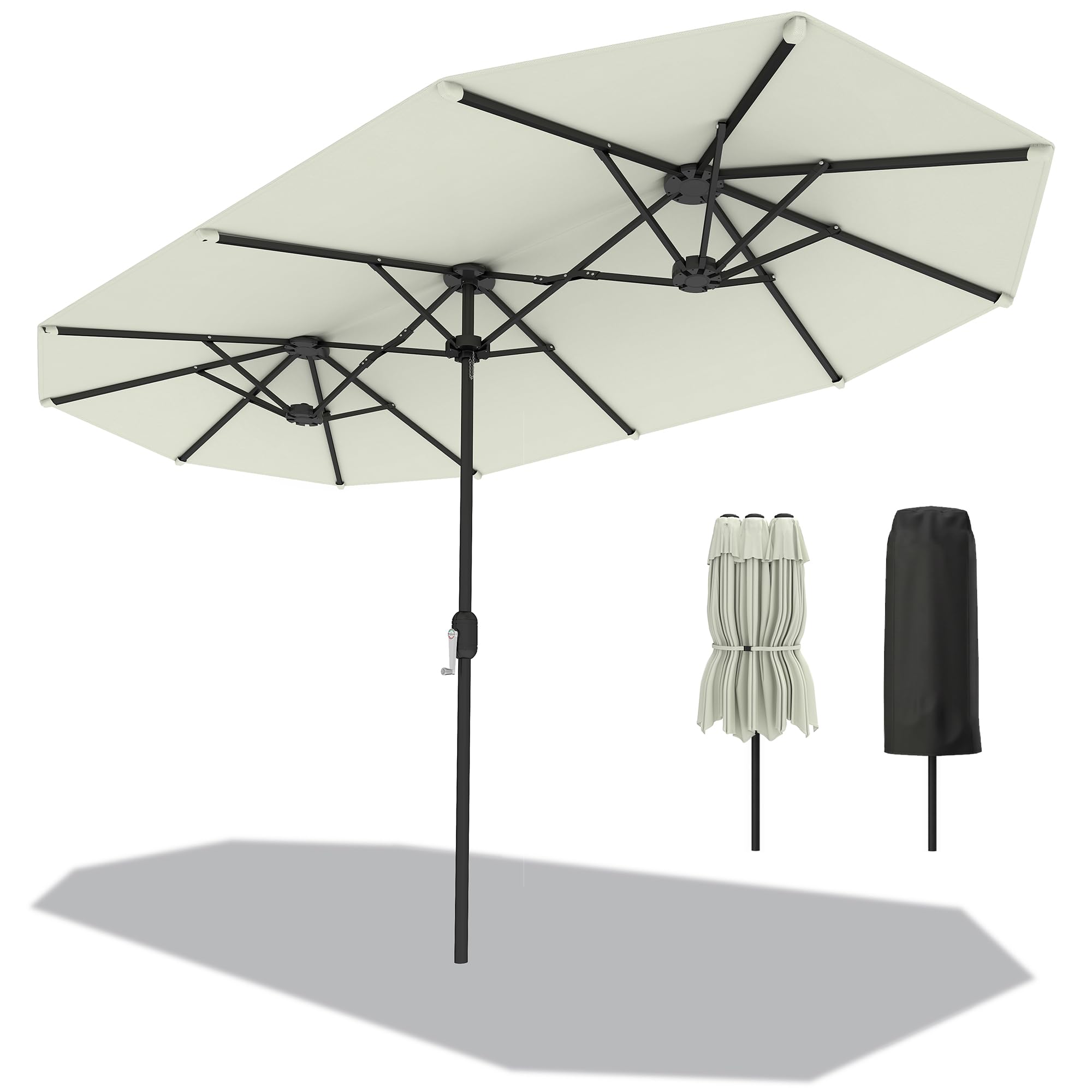 Outsunny Parasol de Jardin Extérieur 4,6x2,7 m, Manivelle, UV 50+, Crème