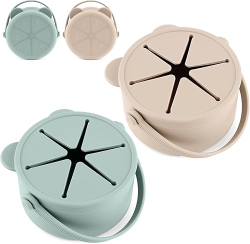 Recipientes de silicona para niños pequeños, atrapador de alimentos para bebés, a prueba de derrames, soporte para aperitivos con tapa a prueba de